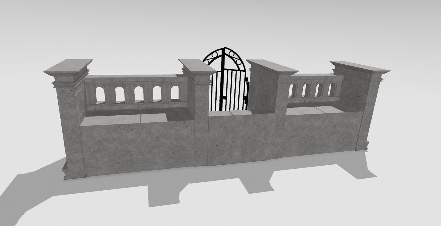 1:12 Scale Gothic Gate Diorama STL – Stone Wall with Iron Gate