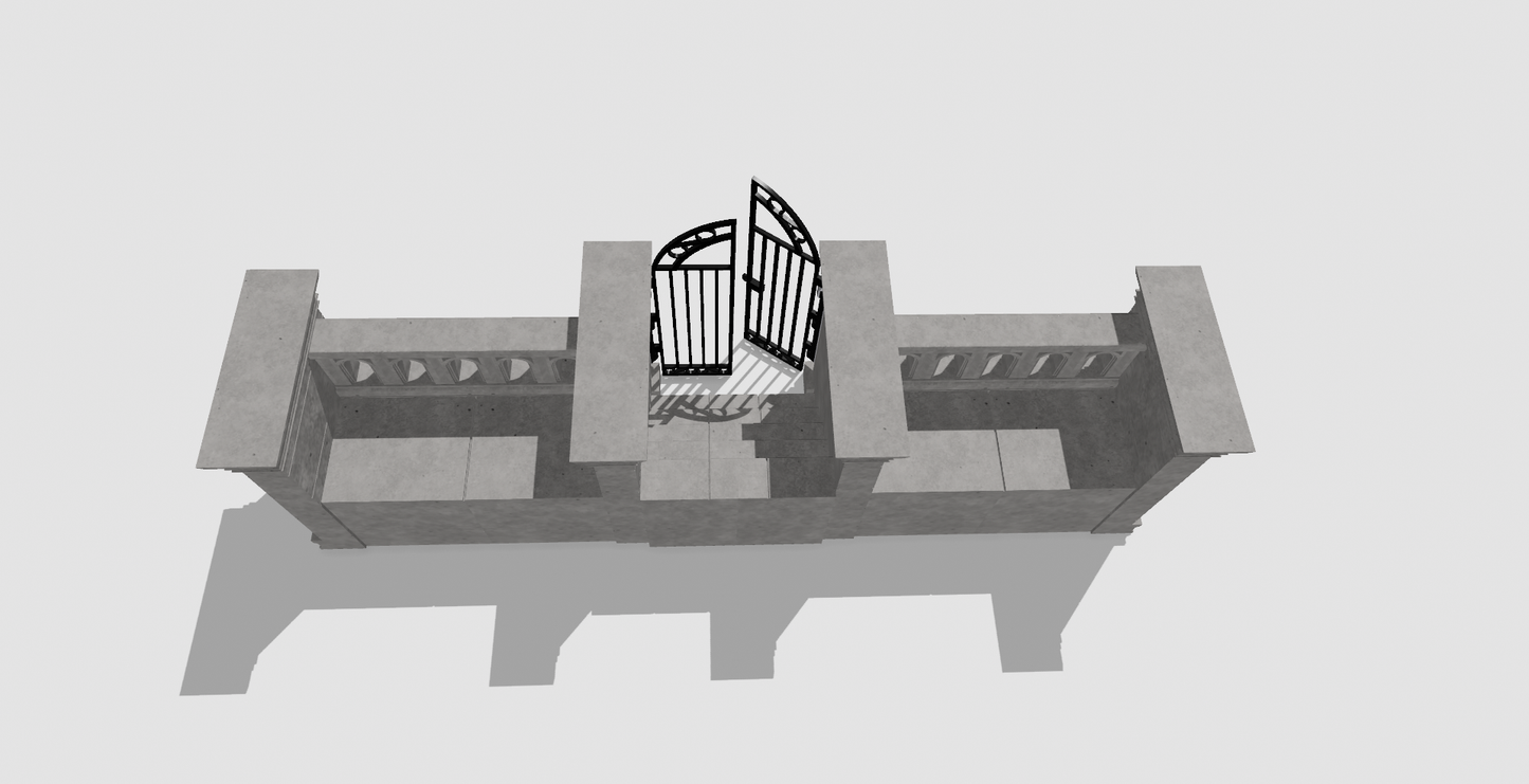 1:12 Scale Gothic Gate Diorama STL – Stone Wall with Iron Gate