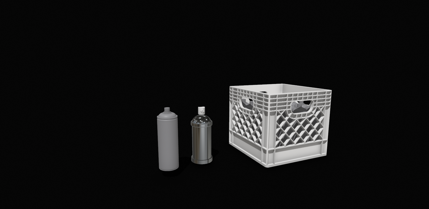 1:12 Scale Spray Paint & Milk Crate Set