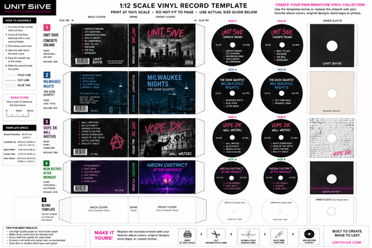 1:12 Scale Vinyl Record Template Pack | Create Your Own Miniature Album Collection